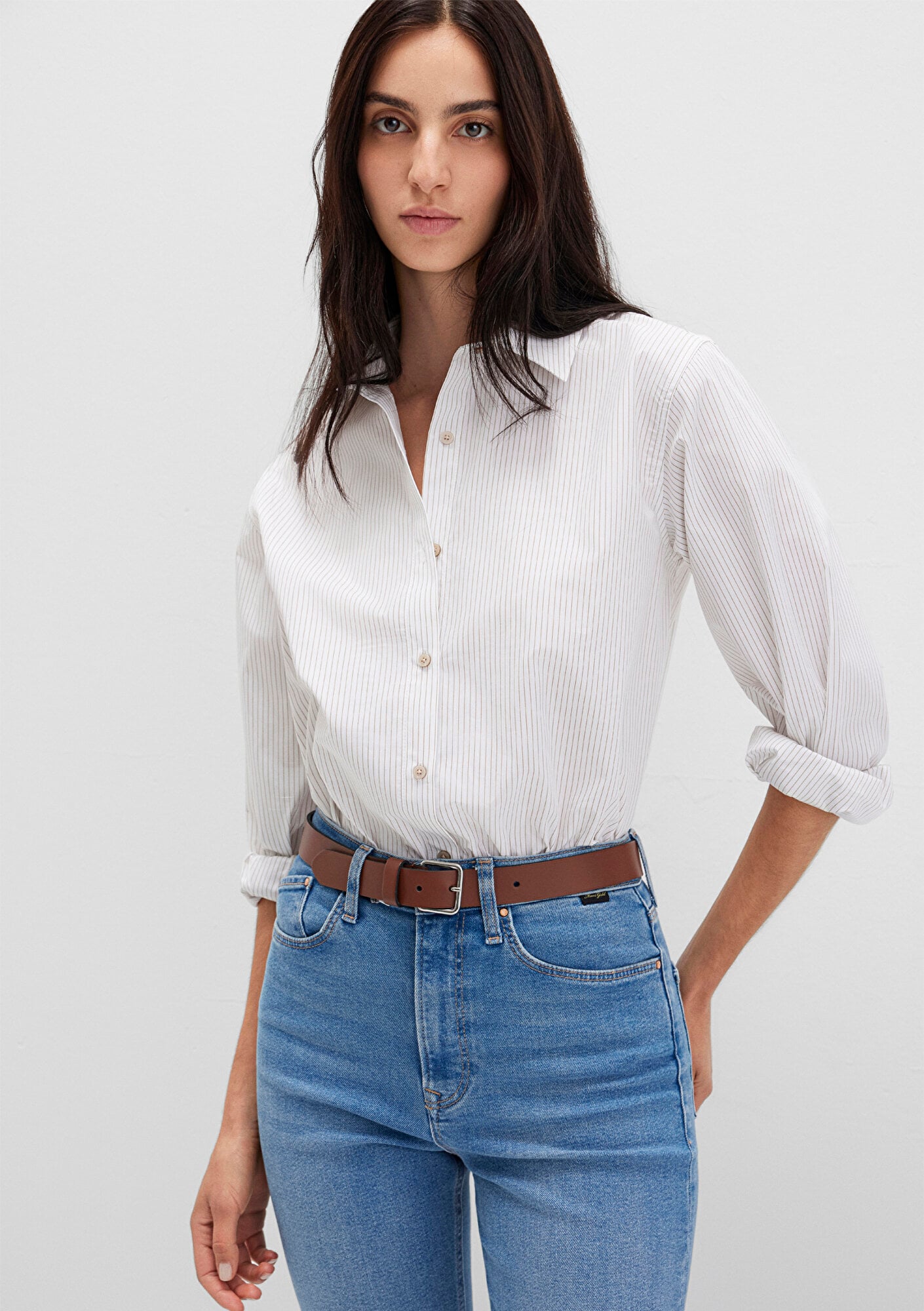  Mavi Çizgili Beyaz Gömlek Loose Fit / Bol Rahat Kesim 1211292-83980