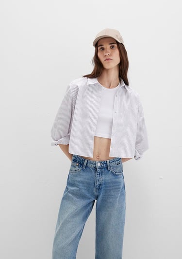  Mavi Çizgili Bordo Gömlek Crop / Kısa Kesim 1211297-88614