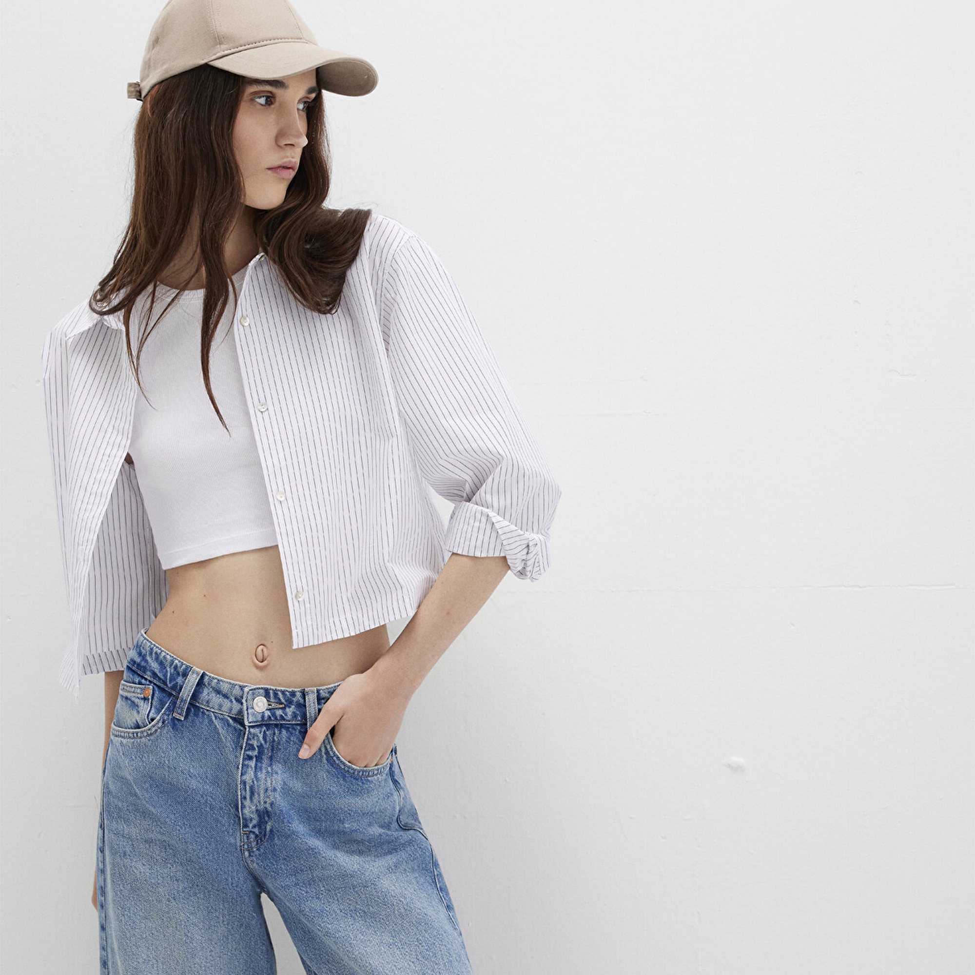 Mavi Çizgili Bordo Gömlek Crop / Kısa Kesim 1211297-88614