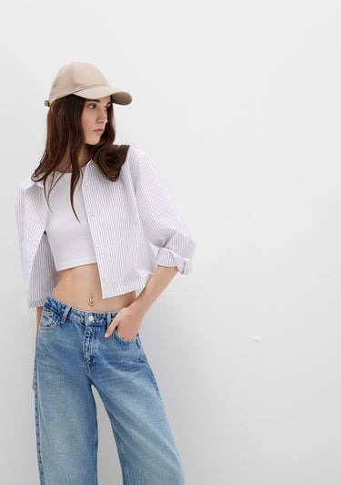  Mavi Çizgili Bordo Gömlek Crop / Kısa Kesim 1211297-88614