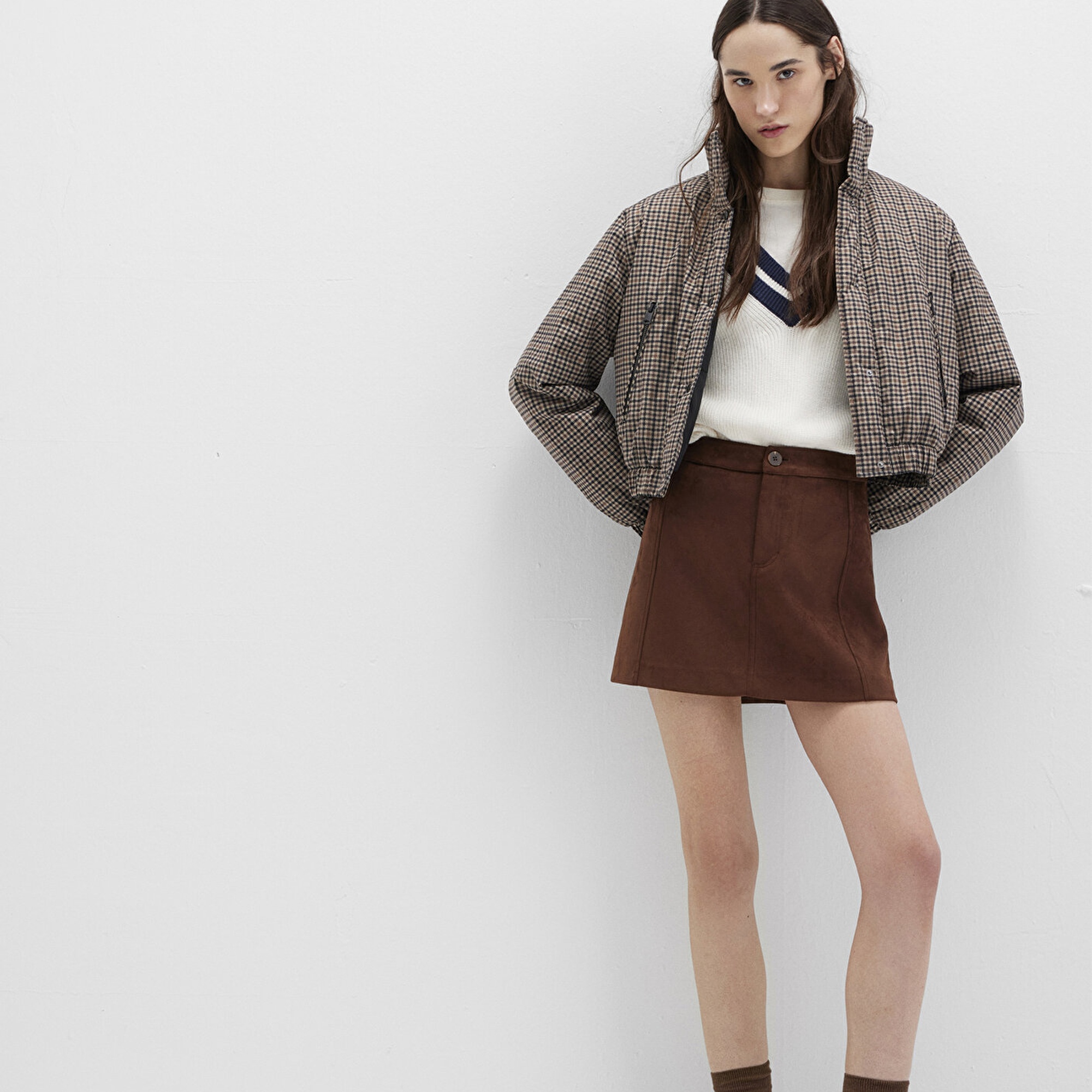 Mavi Suni Süet Kahverengi Mini Etek 1310782-70241