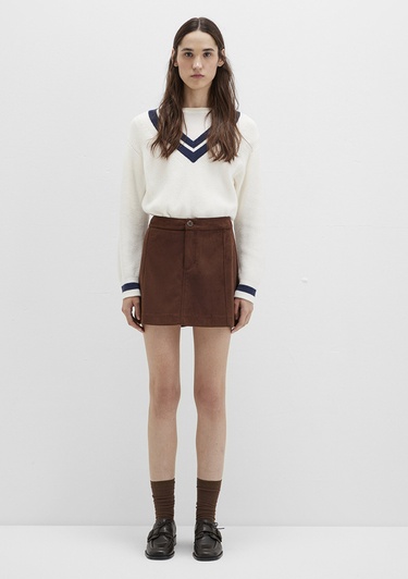  Mavi Suni Süet Kahverengi Mini Etek 1310782-70241