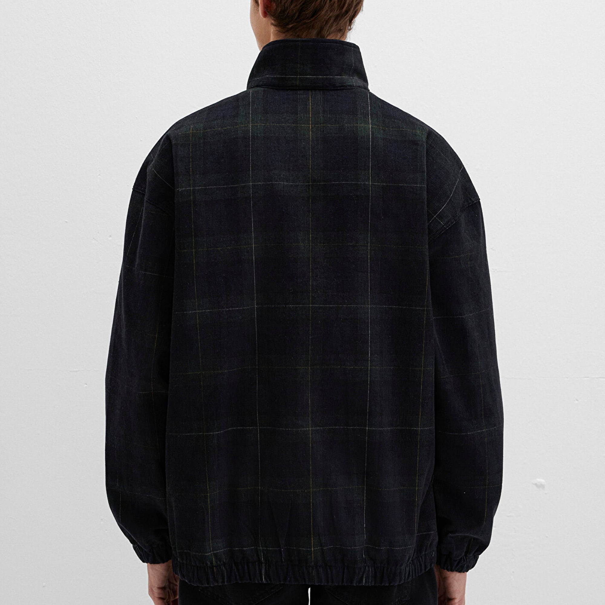 Mavi Yarı Fermuarlı Kareli Siyah Gömlek Oversize / Geniş Kesim 0211777-91298