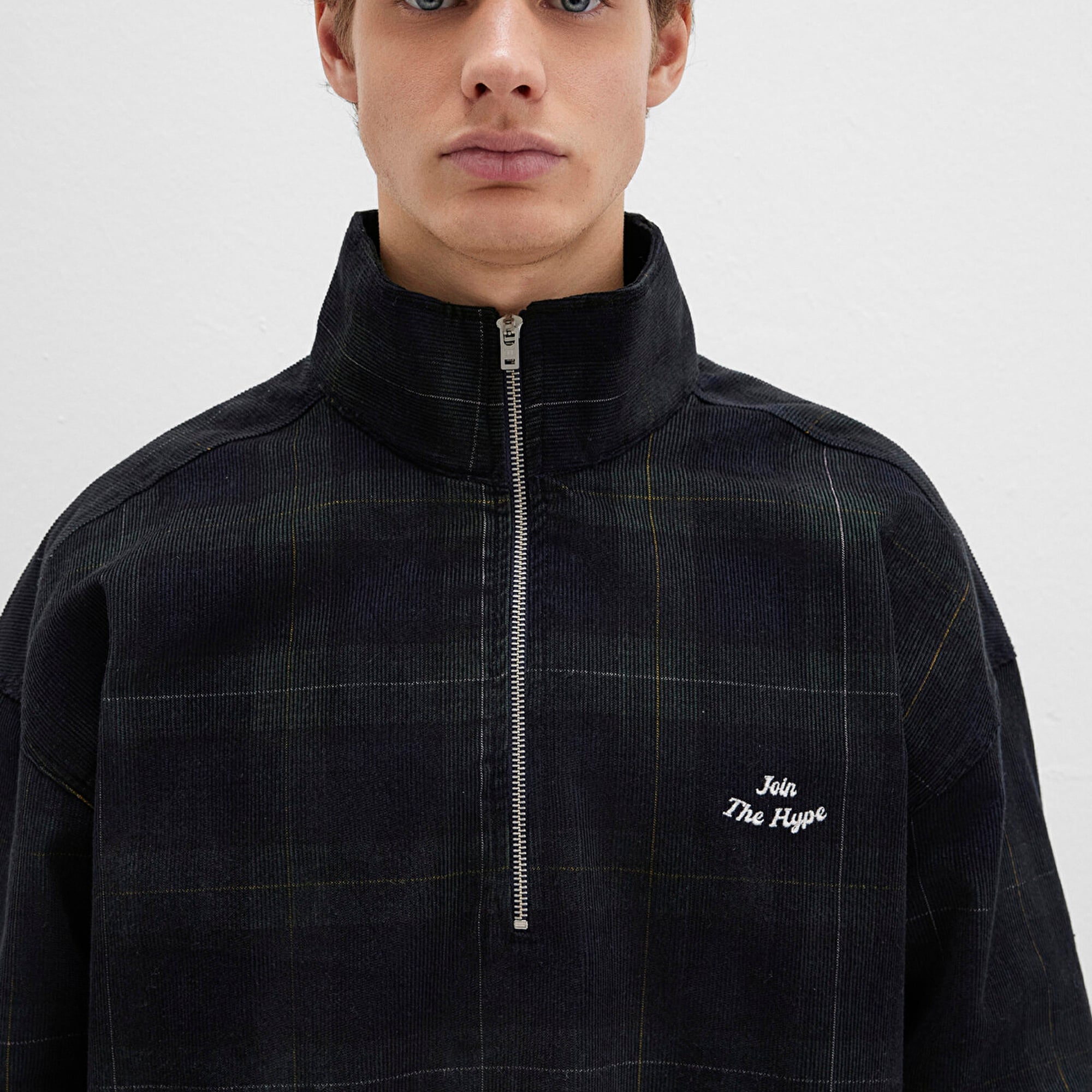 Mavi Yarı Fermuarlı Kareli Siyah Gömlek Oversize / Geniş Kesim 0211777-91298