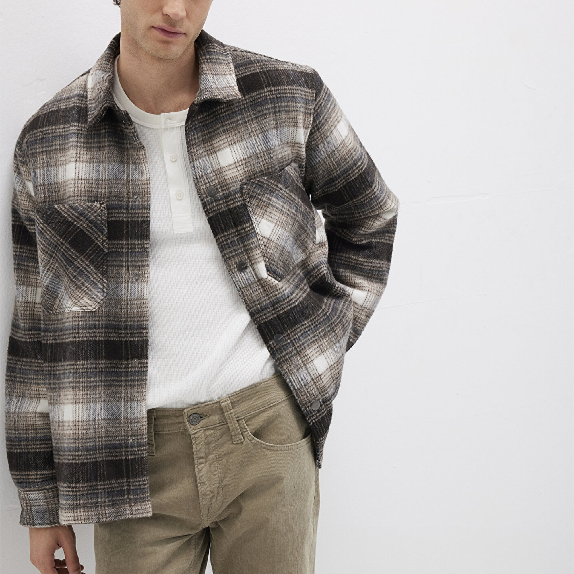 Mavi Kareli Kahverengi Ceket Oversize / Geniş Kesim 0110745-91228