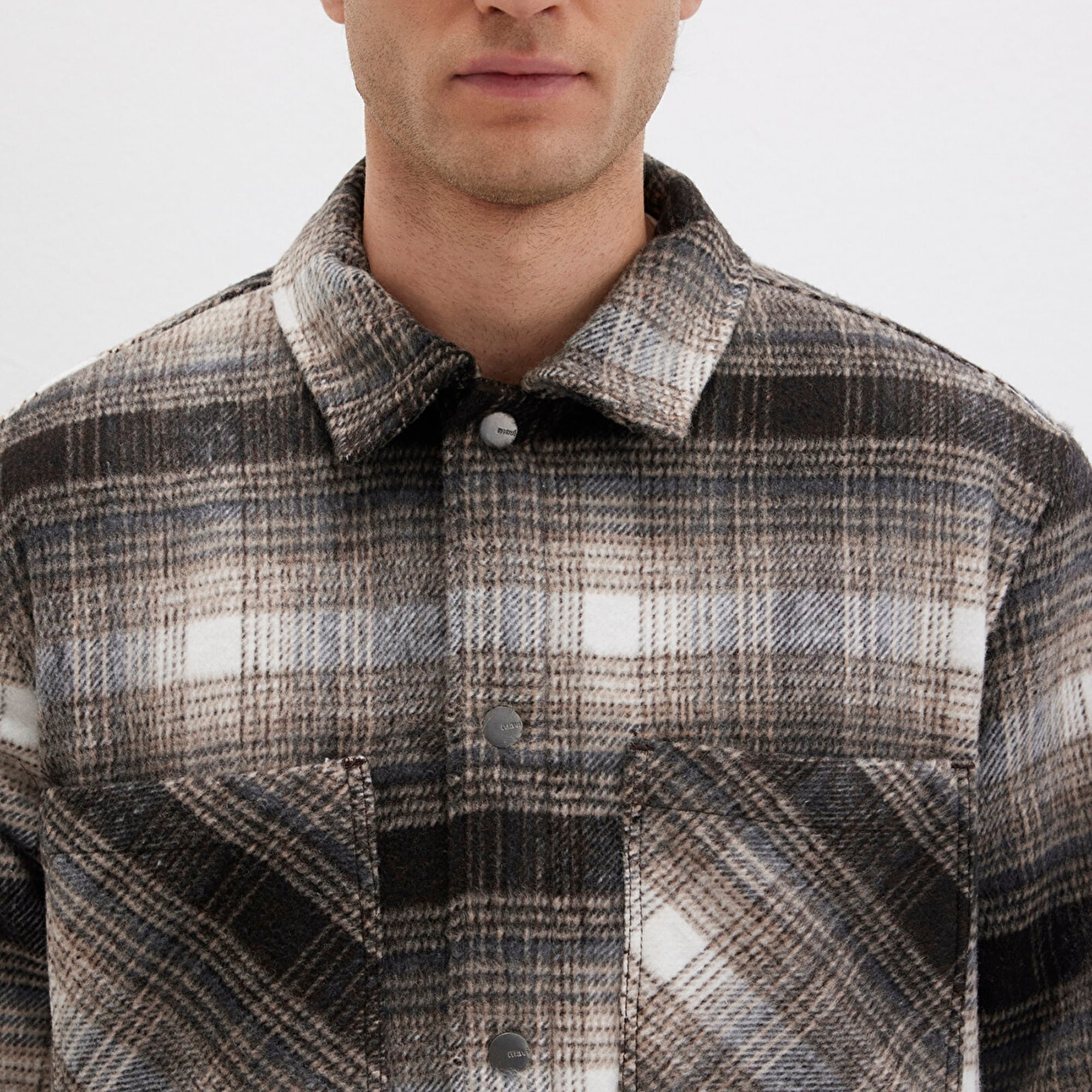 Mavi Kareli Kahverengi Ceket Oversize / Geniş Kesim 0110745-91228