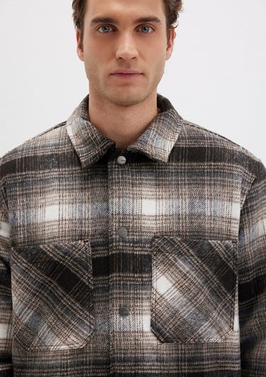  Mavi Kareli Kahverengi Ceket Oversize / Geniş Kesim 0110745-91228