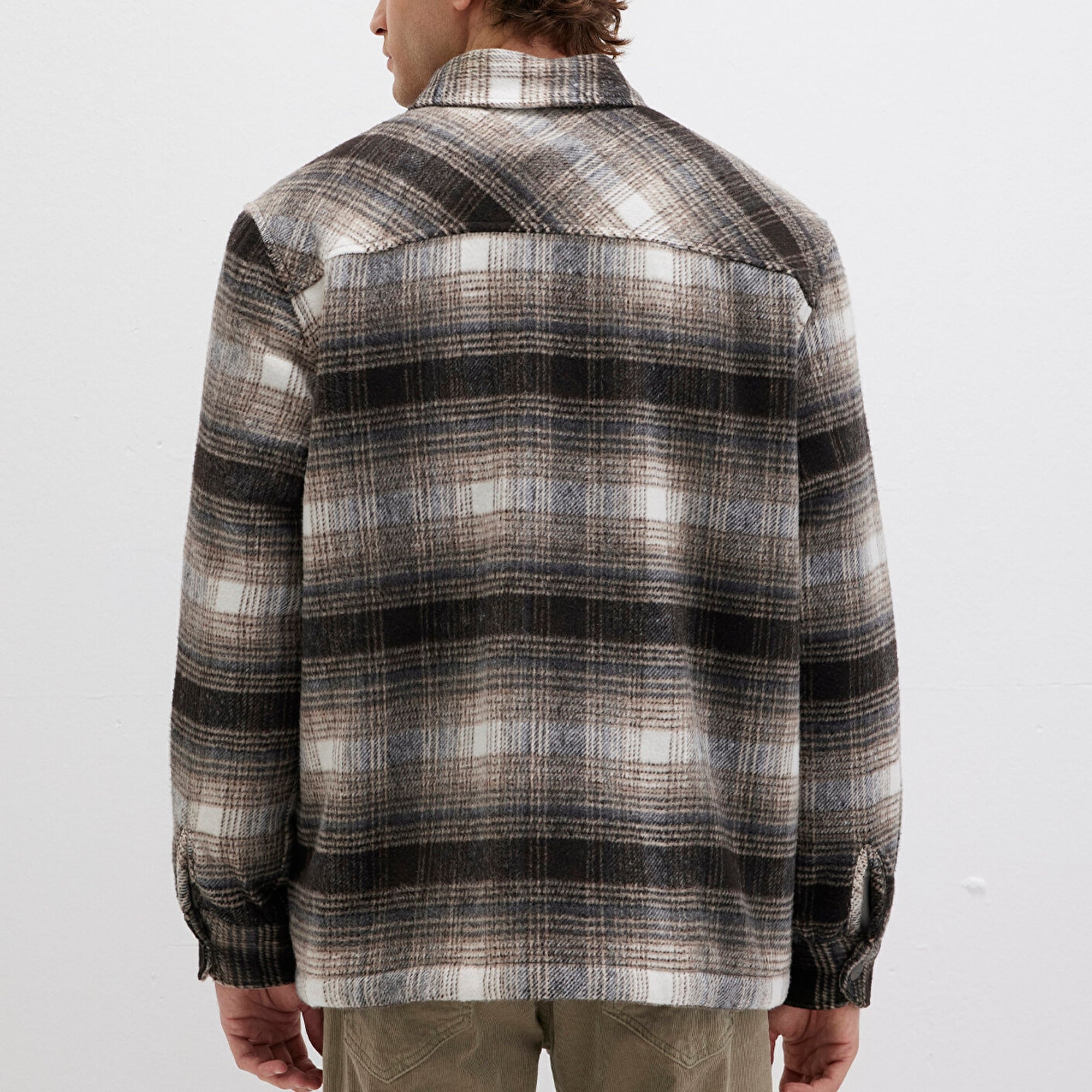 Mavi Kareli Kahverengi Ceket Oversize / Geniş Kesim 0110745-91228