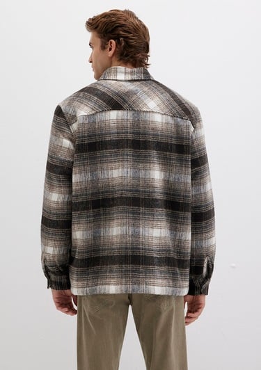  Mavi Kareli Kahverengi Ceket Oversize / Geniş Kesim 0110745-91228