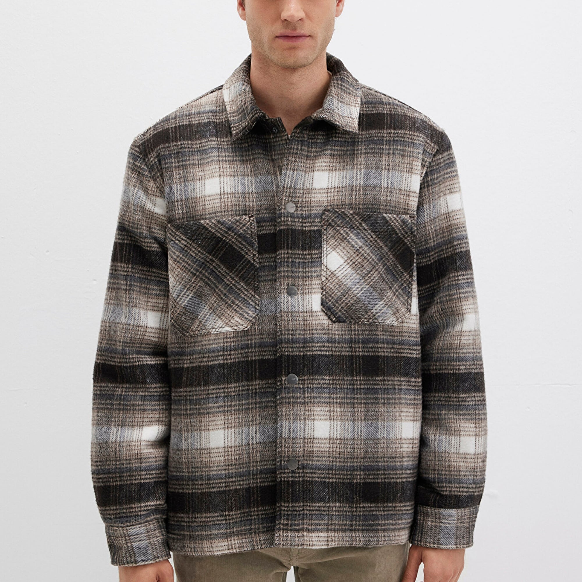 Mavi Kareli Kahverengi Ceket Oversize / Geniş Kesim 0110745-91228