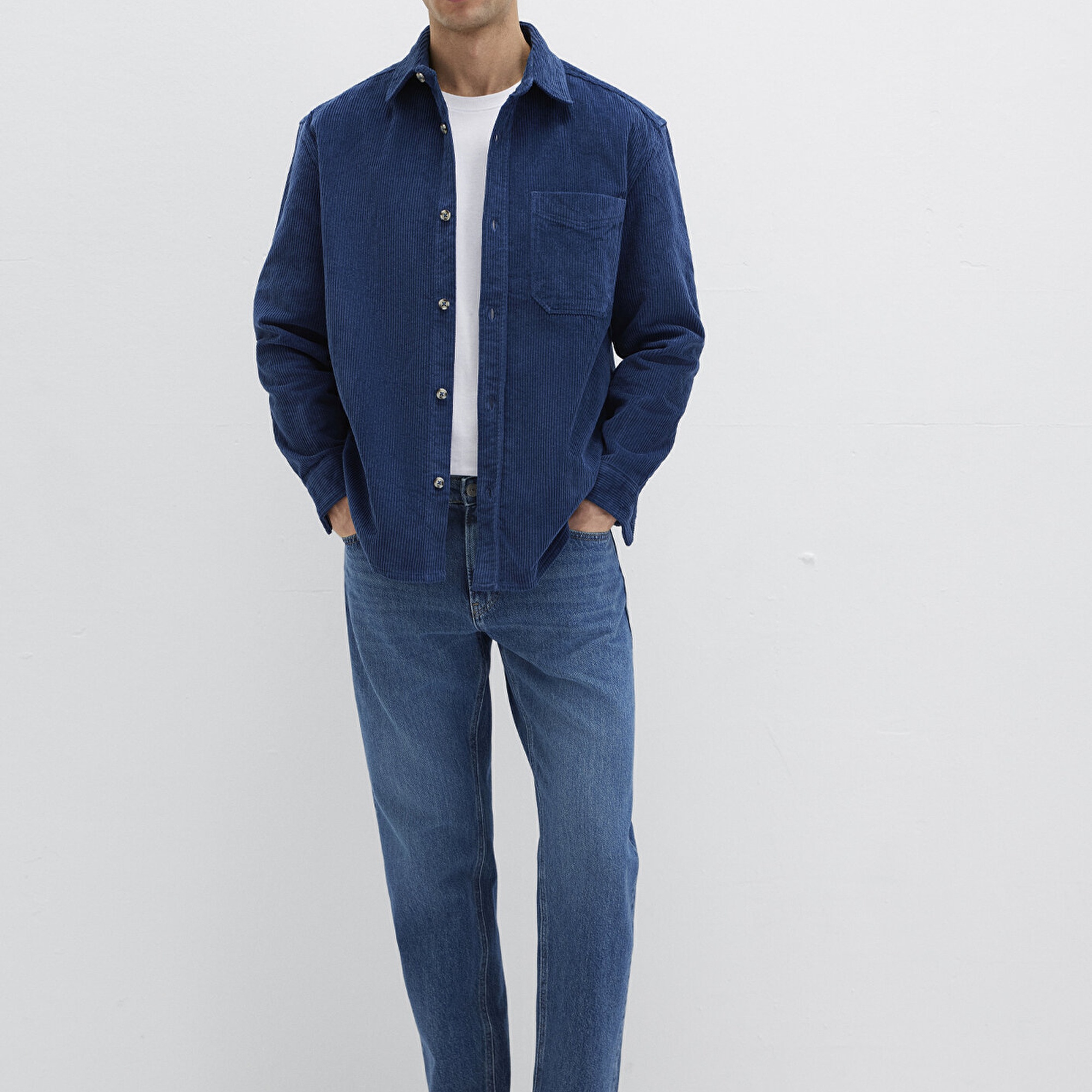 Mavi Lacivert Kadife Gömlek Loose Fit / Bol Rahat Kesim 0211749-80925