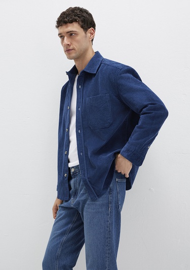  Mavi Lacivert Kadife Gömlek Loose Fit / Bol Rahat Kesim 0211749-80925