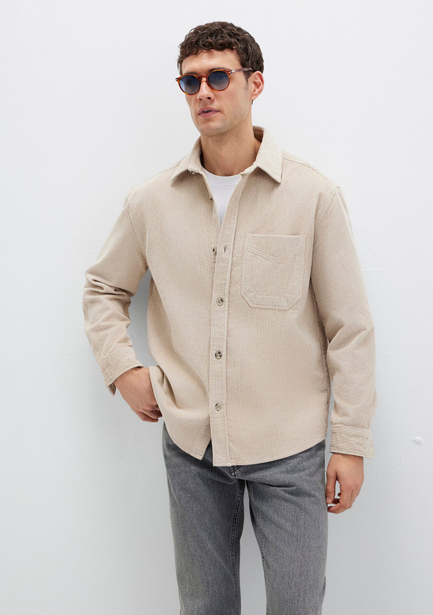  Mavi Bej Kadife Gömlek Loose Fit / Bol Rahat Kesim 0211749-70039