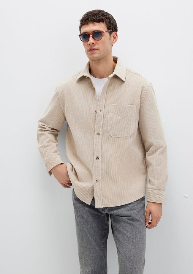  Mavi Bej Kadife Gömlek Loose Fit / Bol Rahat Kesim 0211749-70039