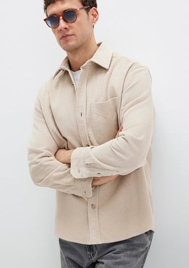  Mavi Bej Kadife Gömlek Loose Fit / Bol Rahat Kesim 0211749-70039