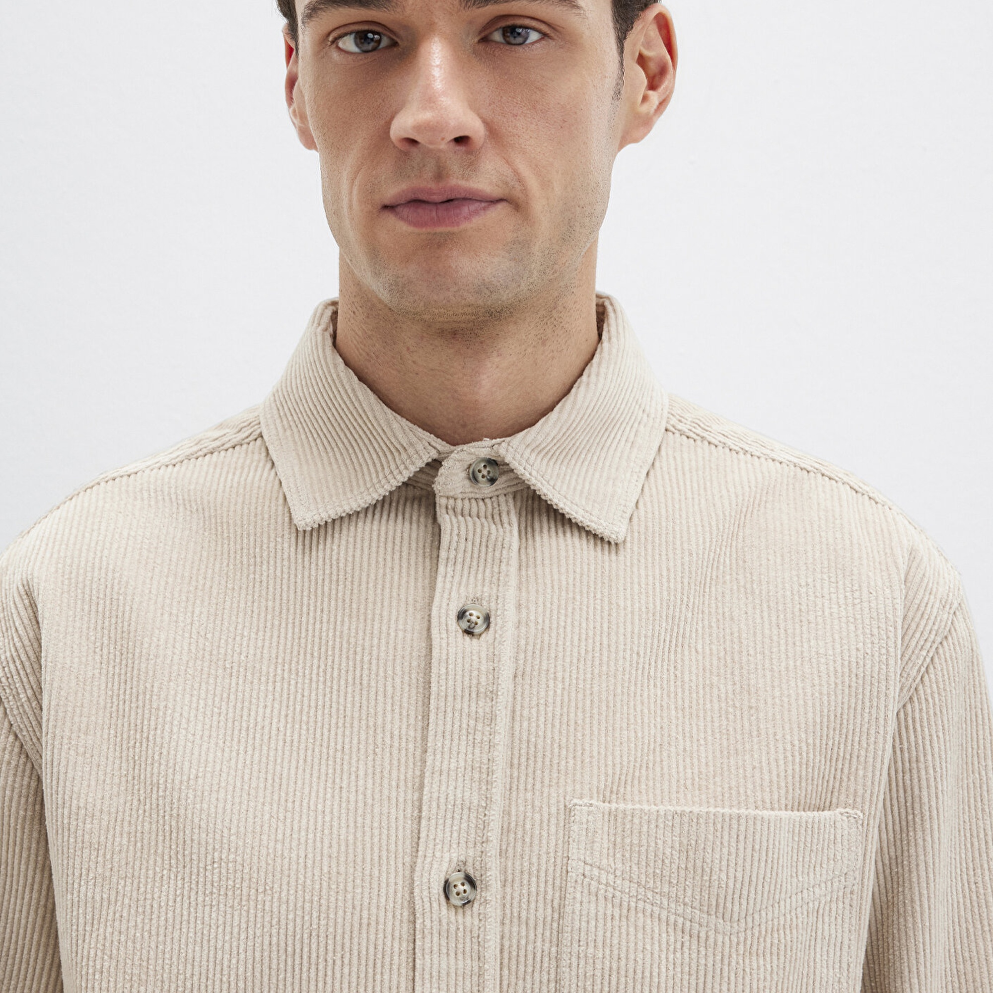 Mavi Bej Kadife Gömlek Loose Fit / Bol Rahat Kesim 0211749-70039