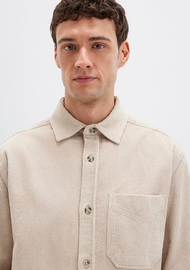  Mavi Bej Kadife Gömlek Loose Fit / Bol Rahat Kesim 0211749-70039