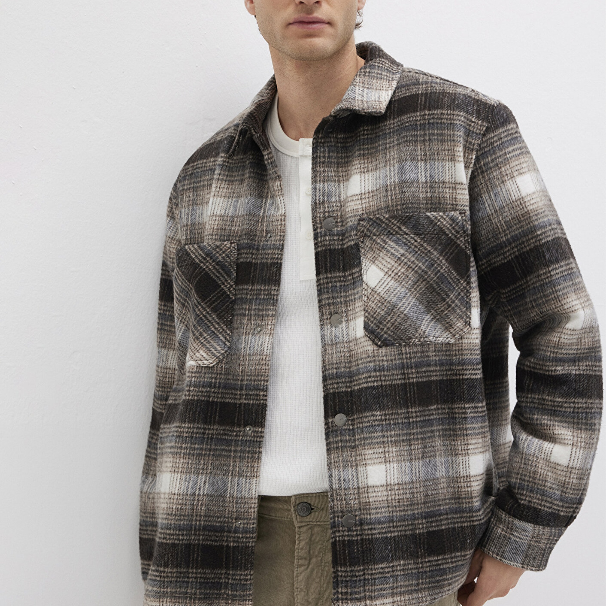 Mavi Kareli Kahverengi Ceket Oversize / Geniş Kesim 0110745-91228