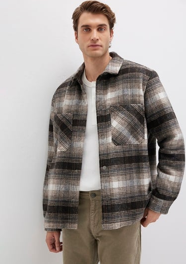  Mavi Kareli Kahverengi Ceket Oversize / Geniş Kesim 0110745-91228