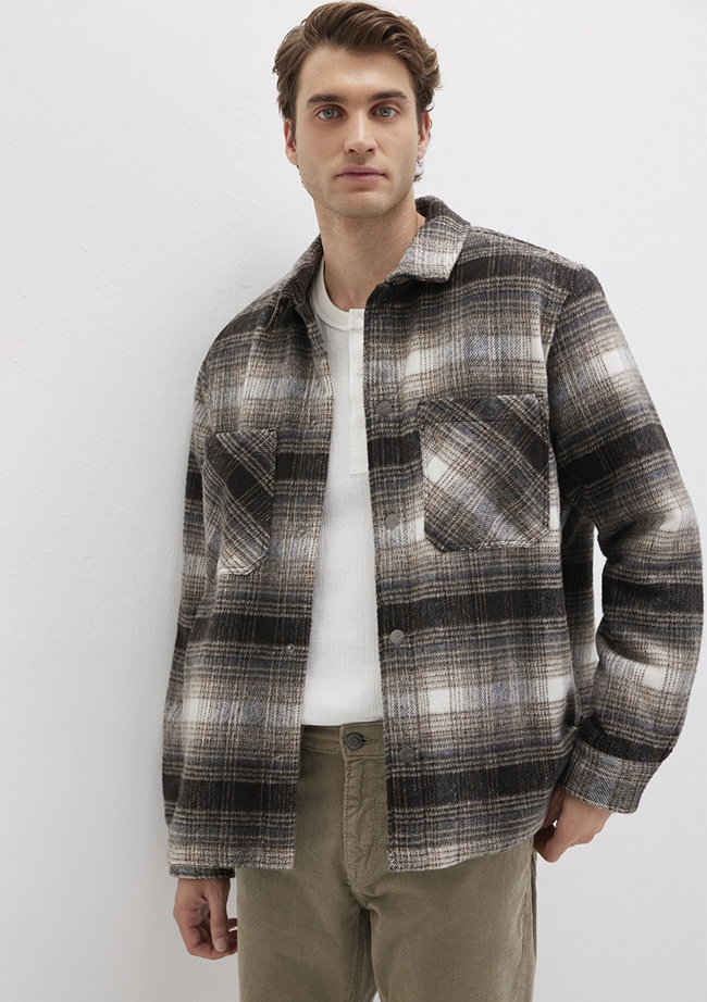  Mavi Kareli Kahverengi Ceket Oversize / Geniş Kesim 0110745-91228