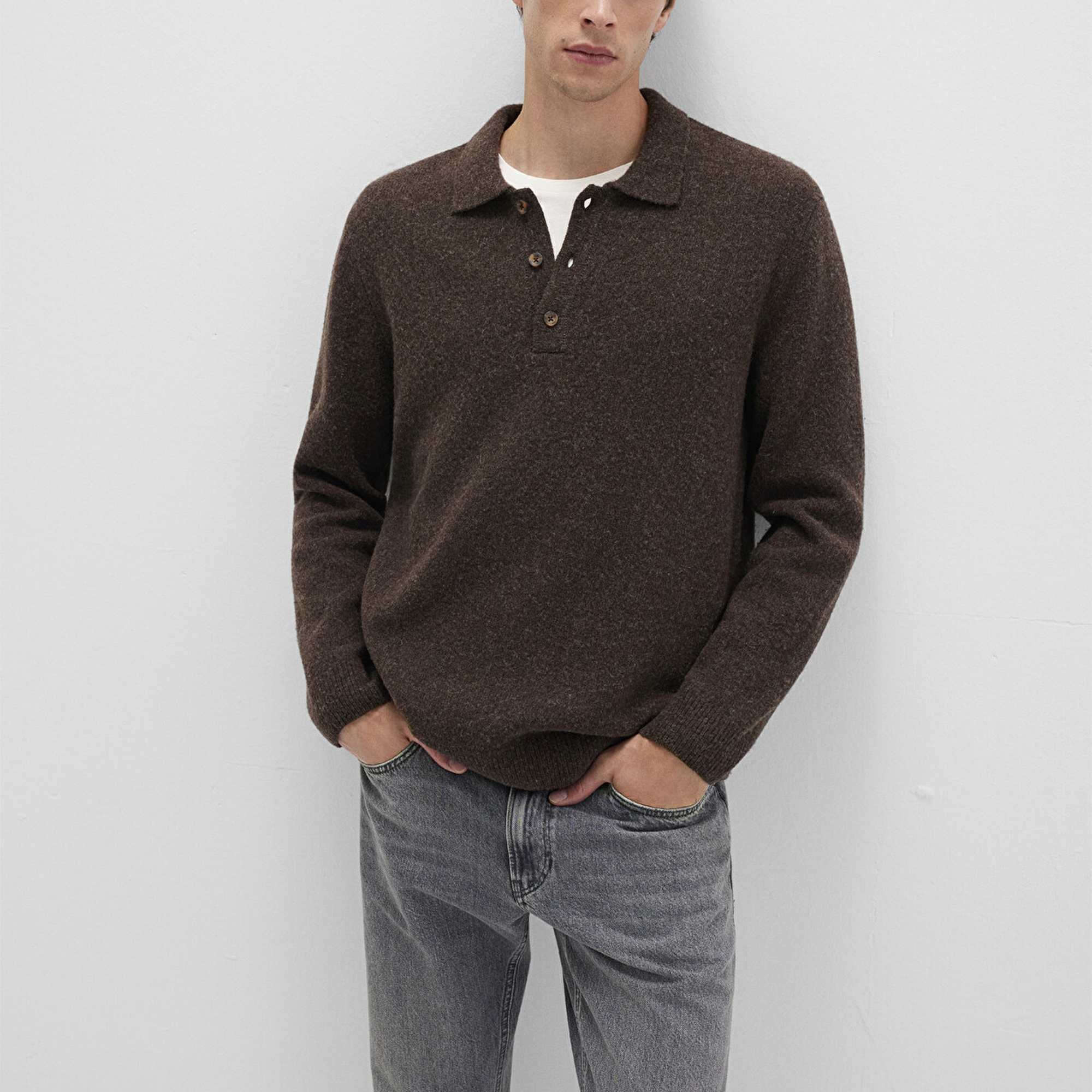 Mavi Yün Karışımlı Kahverengi Triko Polo 0710255-70251