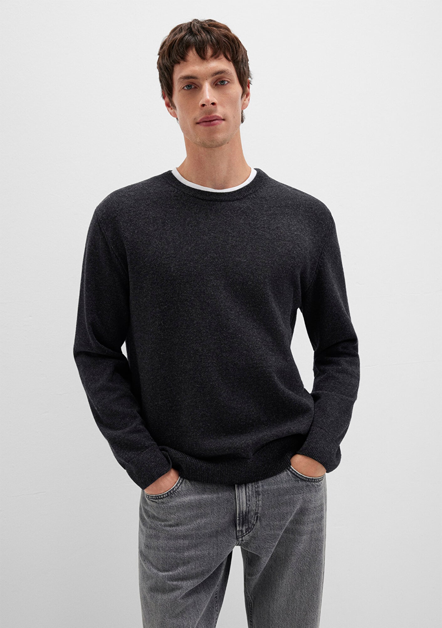  Mavi Yün Karışımlı Antrasit Kazak Regular Fit / Normal Kesim 0710370-80927