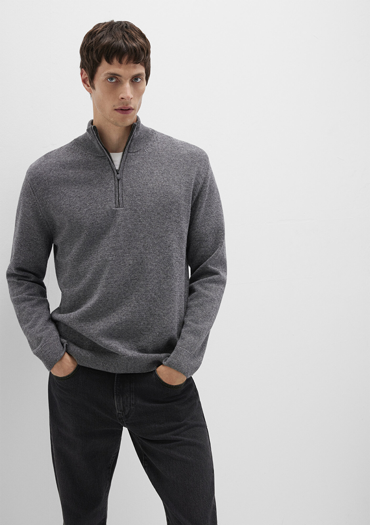  Mavi Yün Karışımlı Grey Kazak Regular Fit / Normal Kesim 0710371-80024