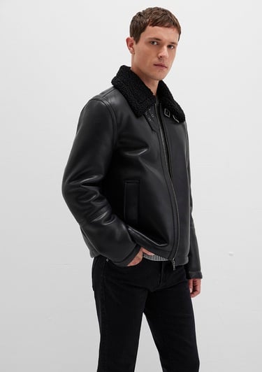  Mavi Siyah Siyah Suni Deri Ceket Regular Fit / Normal Kesim 0110670-71379