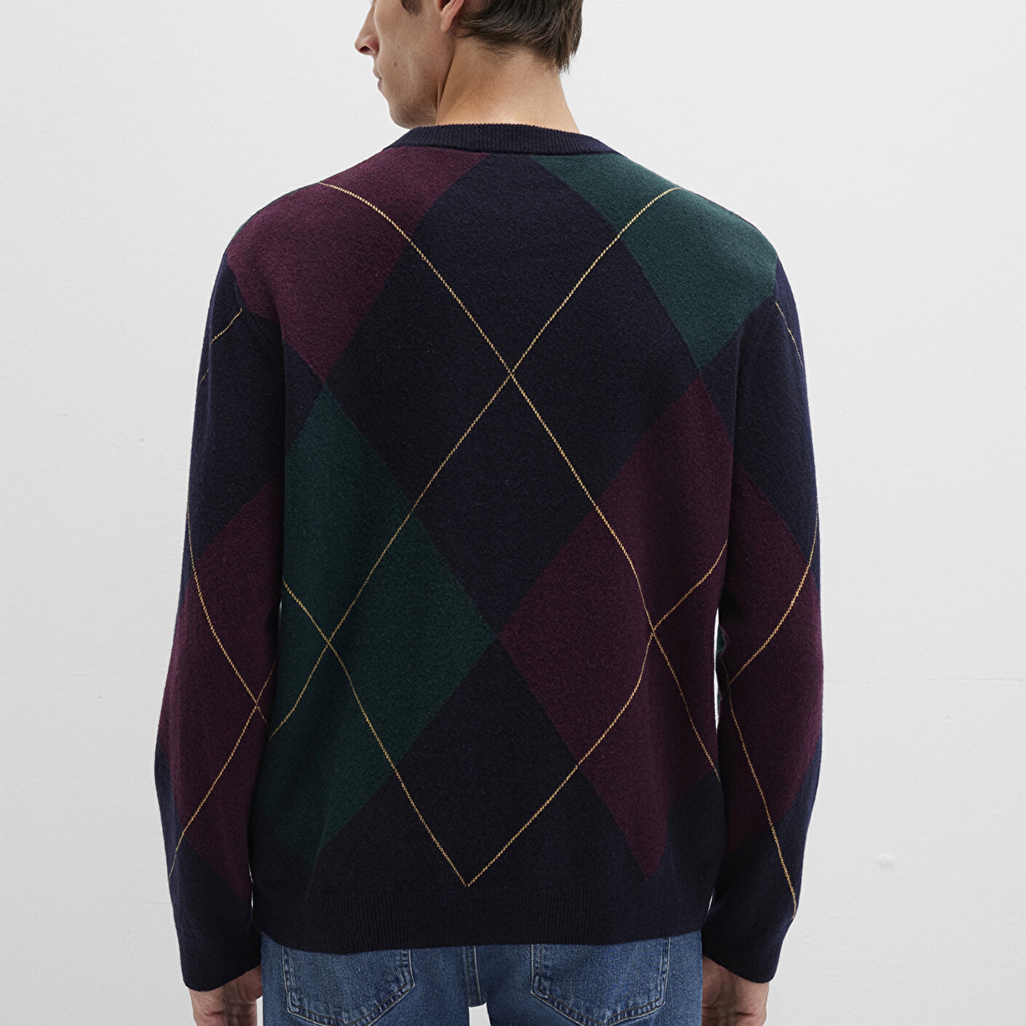 Mavi Yün Karışımlı Baklava Desenli Lacivert Kazak Regular Fit / Normal Kesim 0710334-70497