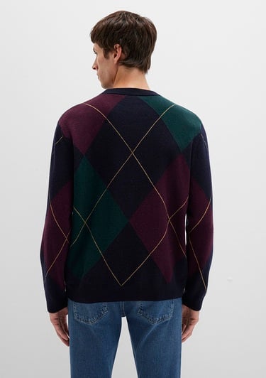  Mavi Yün Karışımlı Baklava Desenli Lacivert Kazak Regular Fit / Normal Kesim 0710334-70497