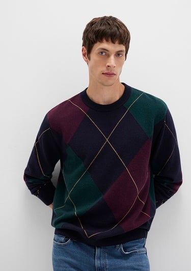  Mavi Yün Karışımlı Baklava Desenli Lacivert Kazak Regular Fit / Normal Kesim 0710334-70497