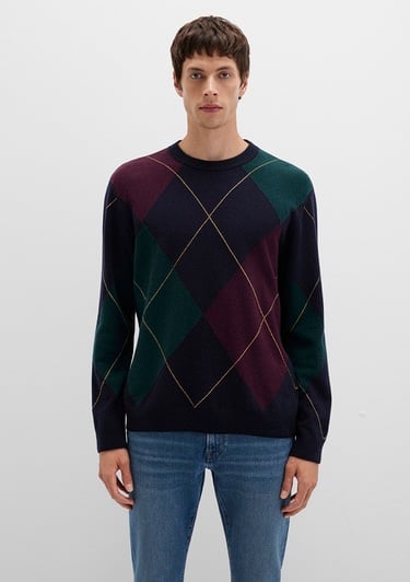  Mavi Yün Karışımlı Baklava Desenli Lacivert Kazak Regular Fit / Normal Kesim 0710334-70497