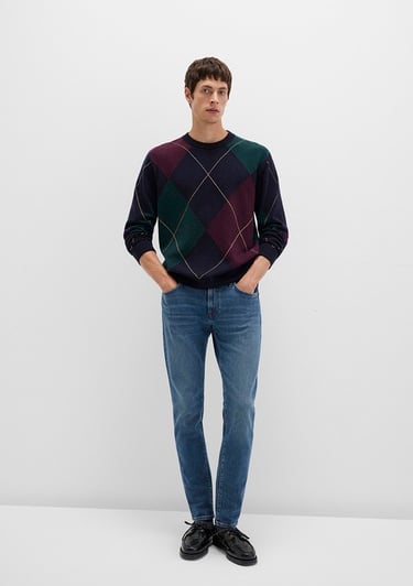  Mavi Yün Karışımlı Baklava Desenli Lacivert Kazak Regular Fit / Normal Kesim 0710334-70497