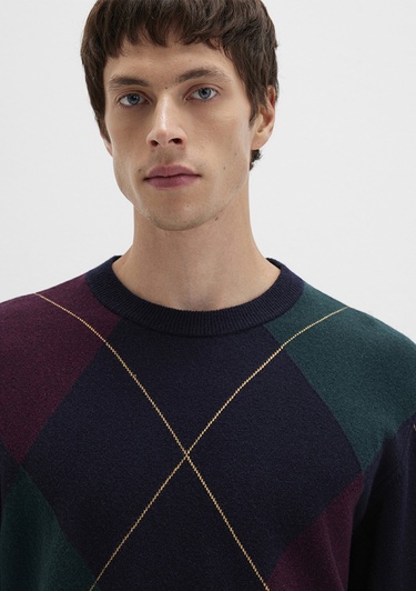  Mavi Yün Karışımlı Baklava Desenli Lacivert Kazak Regular Fit / Normal Kesim 0710334-70497