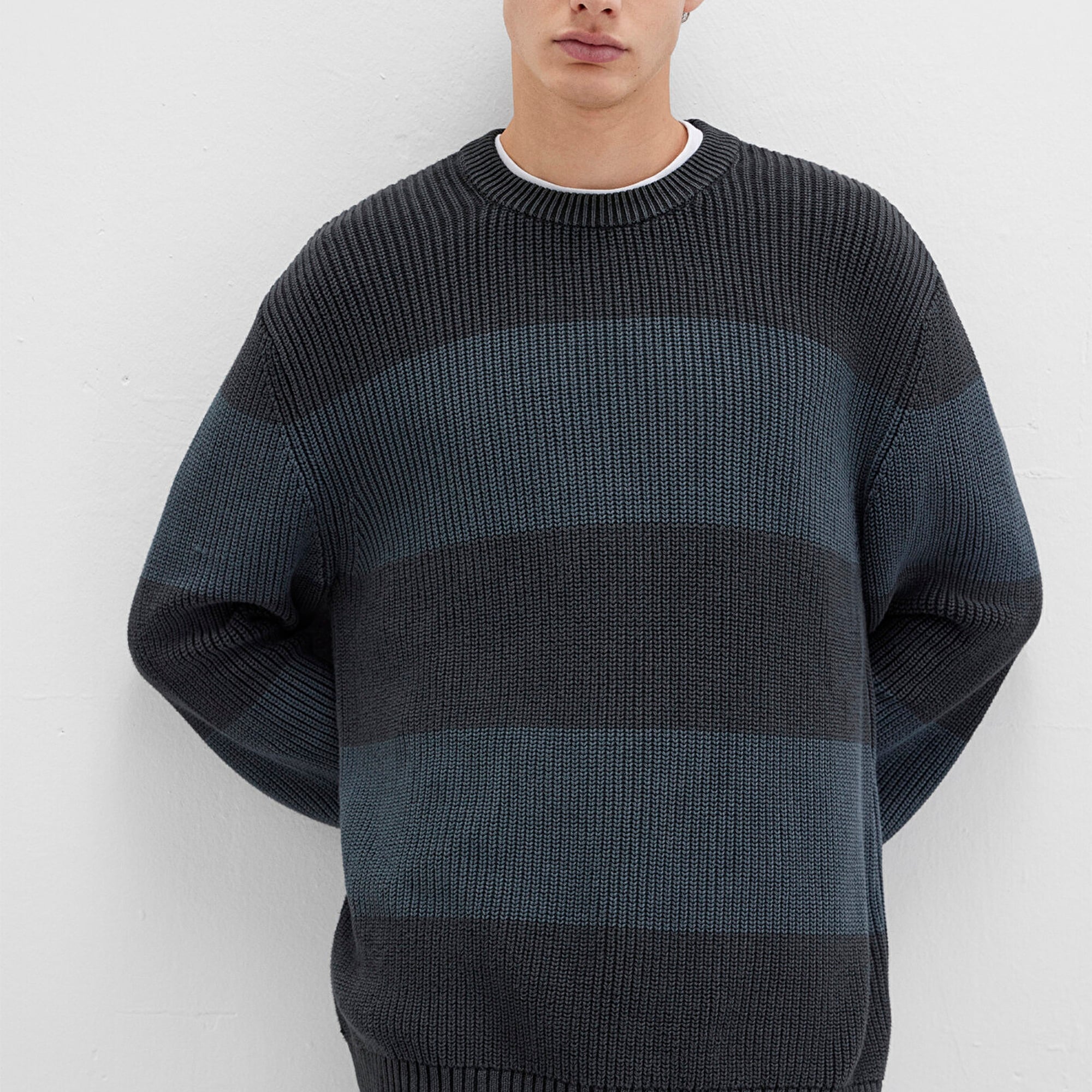 Mavi Blok Renkli Antrasit Kazak Regular Fit / Normal Kesim 0710290-70090