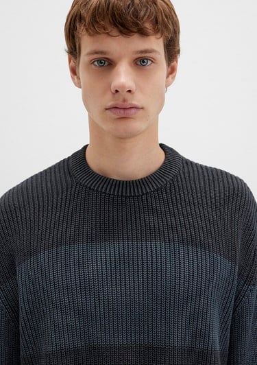  Mavi Blok Renkli Antrasit Kazak Regular Fit / Normal Kesim 0710290-70090