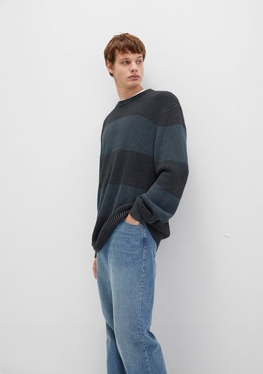  Mavi Blok Renkli Antrasit Kazak Regular Fit / Normal Kesim 0710290-70090