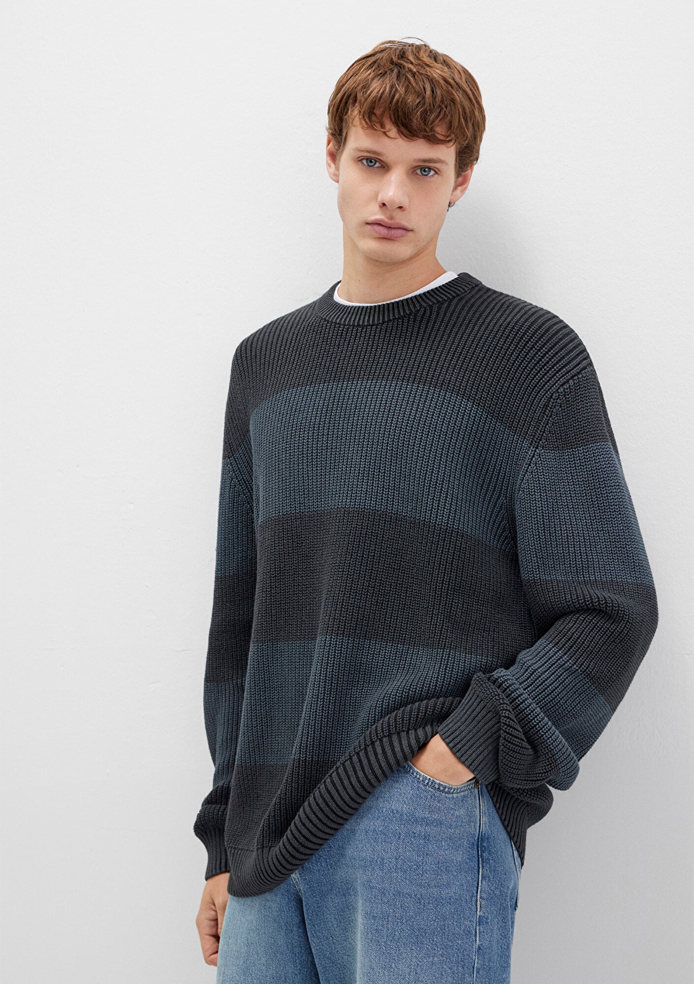  Mavi Blok Renkli Antrasit Kazak Regular Fit / Normal Kesim 0710290-70090