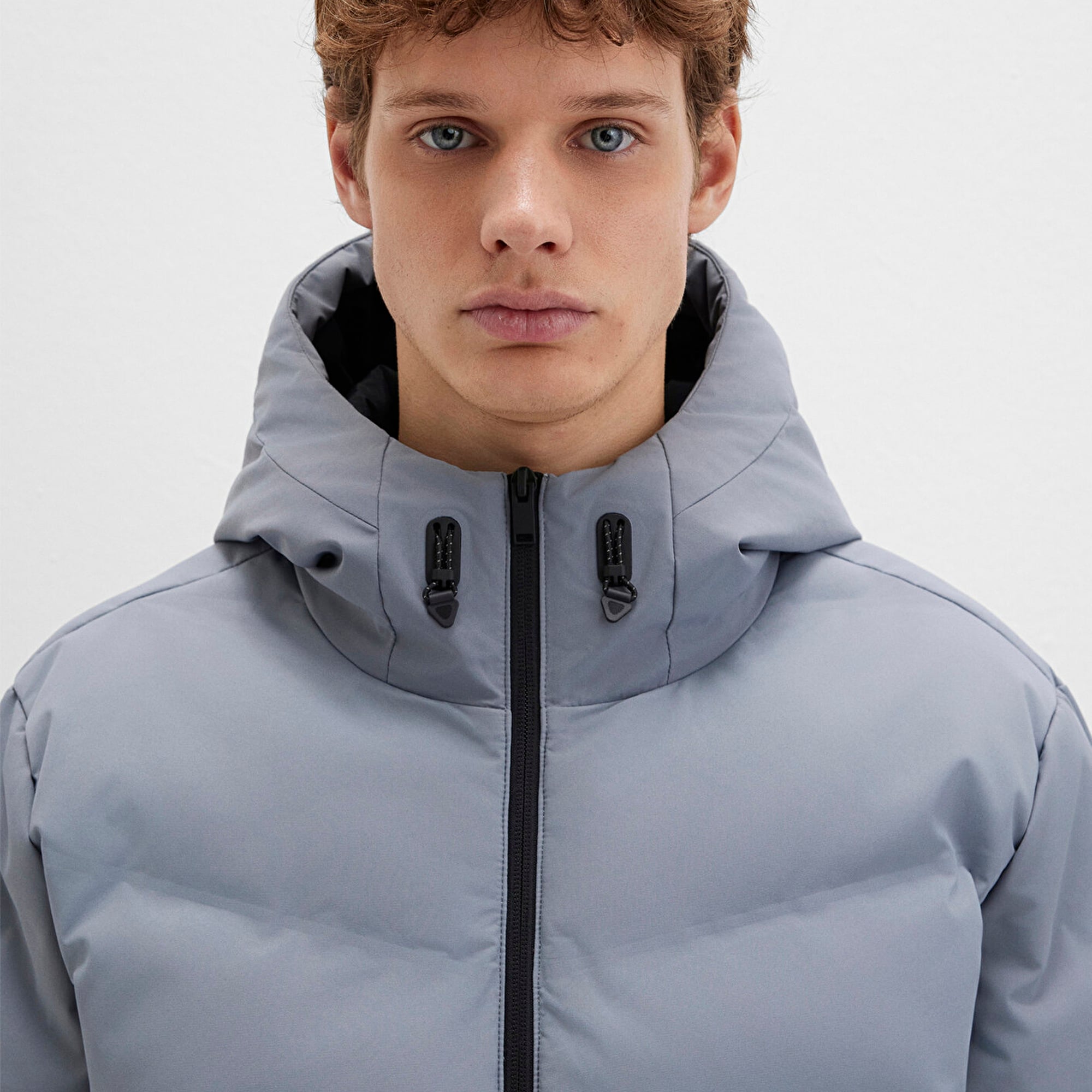 Mavi Kapüşonlu Gri Şişme Mont 0110651-85550