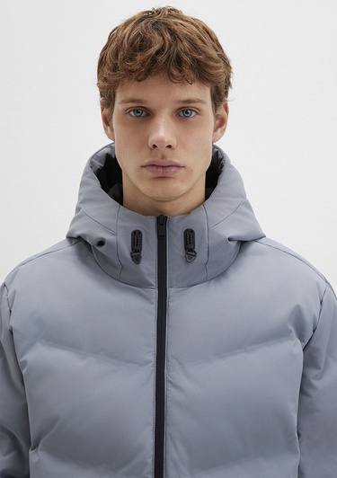  Mavi Kapüşonlu Gri Şişme Mont 0110651-85550