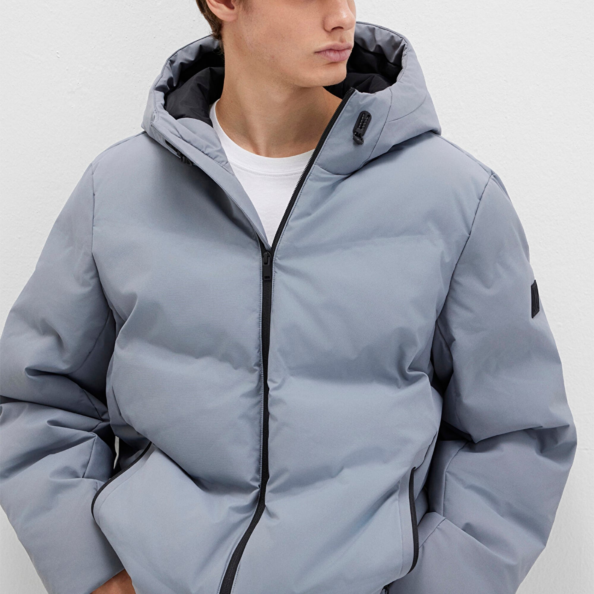 Mavi Kapüşonlu Gri Şişme Mont 0110651-85550