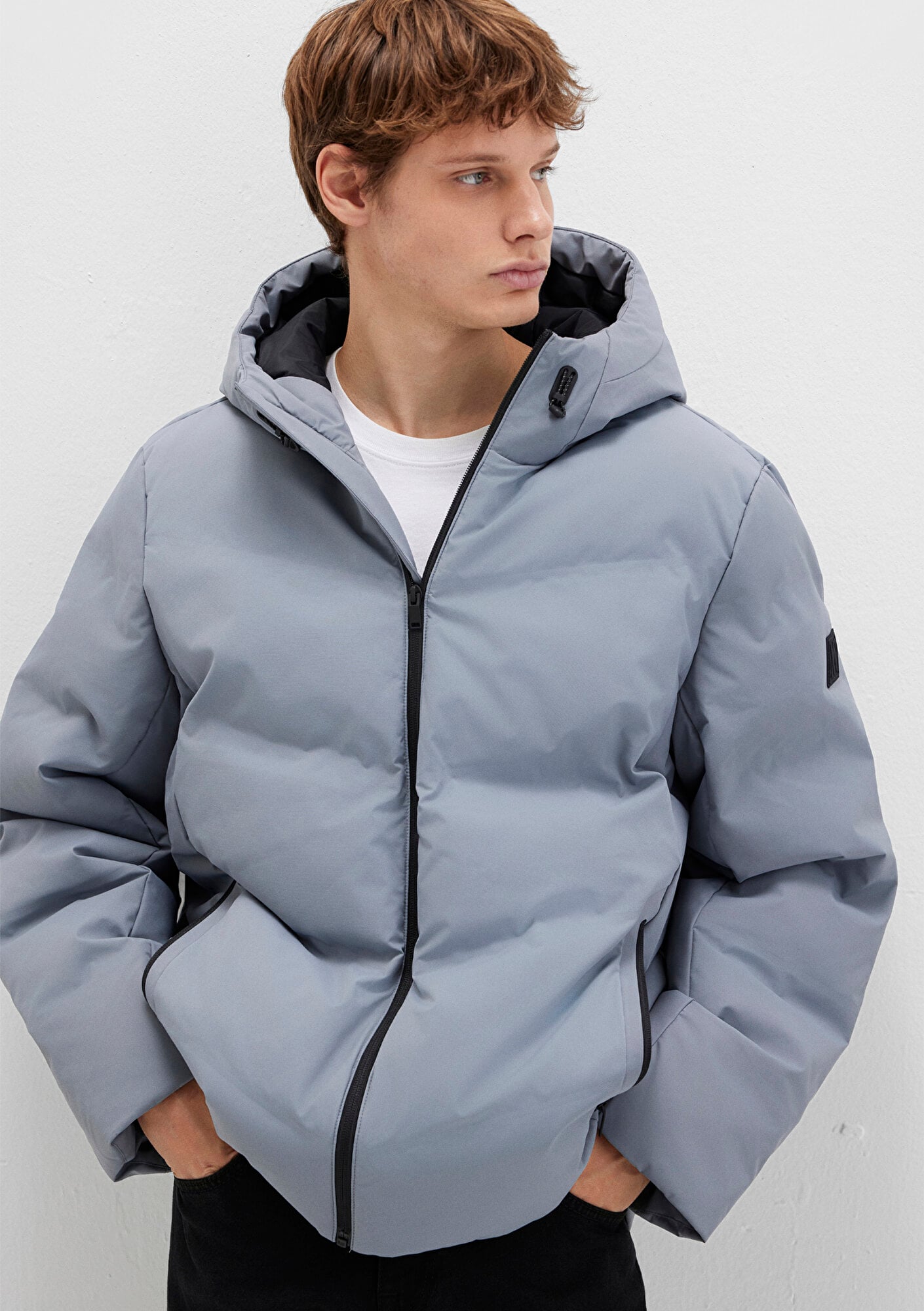  Mavi Kapüşonlu Gri Şişme Mont 0110651-85550