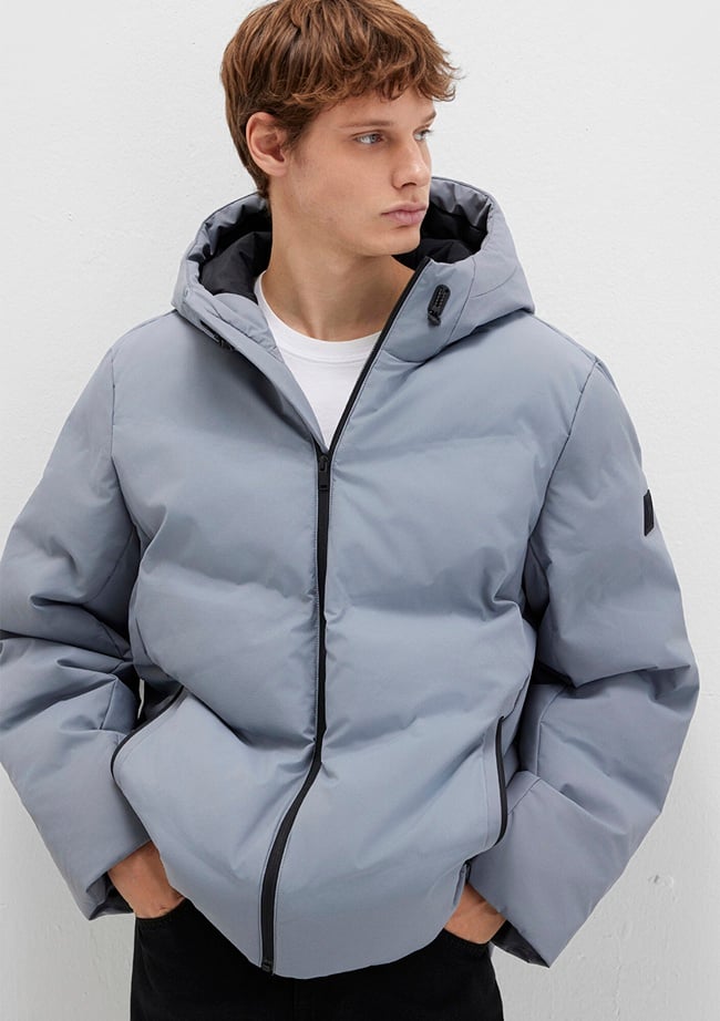  Mavi Kapüşonlu Gri Şişme Mont 0110651-85550