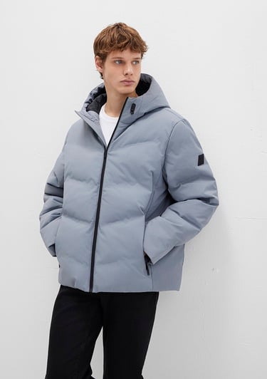  Mavi Kapüşonlu Gri Şişme Mont 0110651-85550