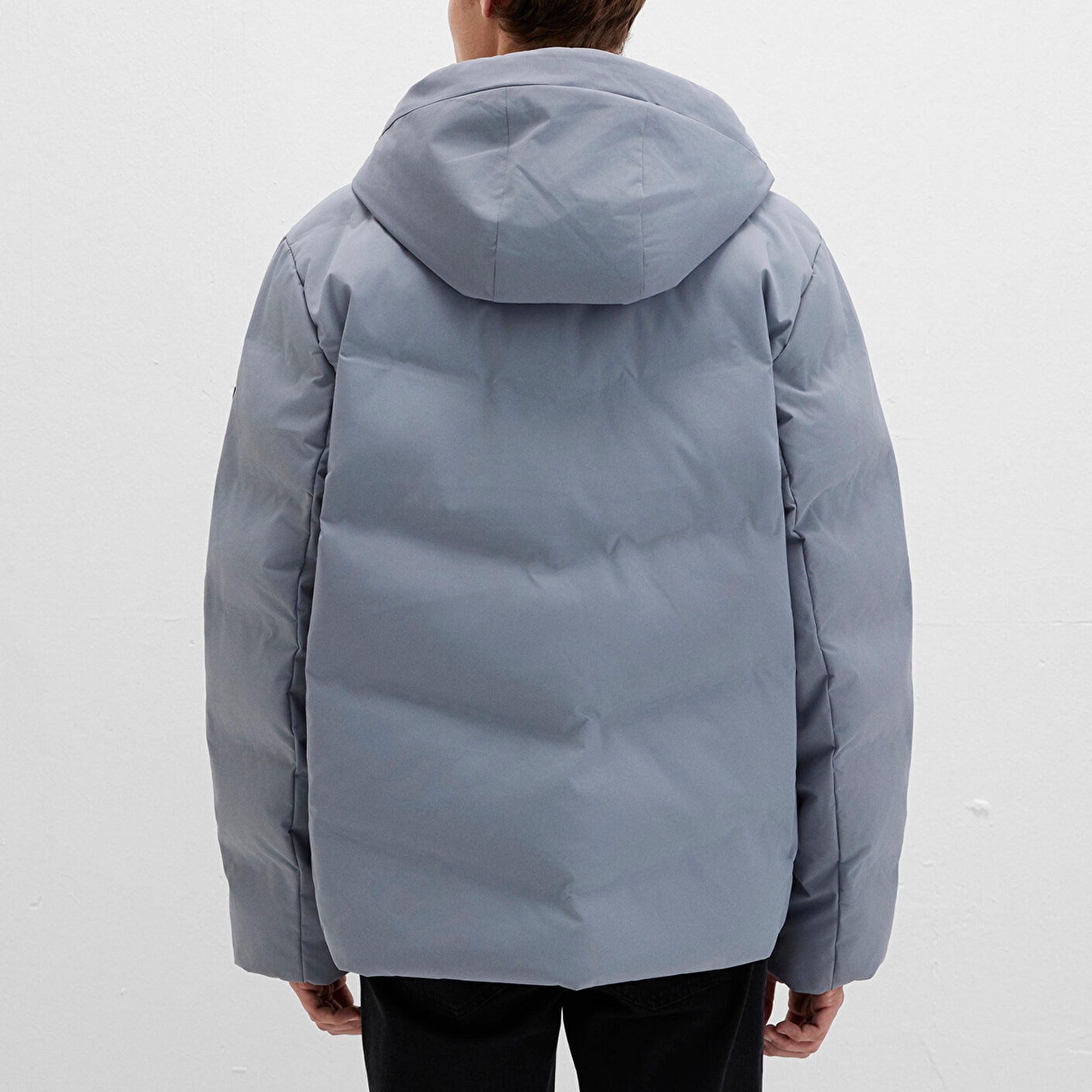 Mavi Kapüşonlu Gri Şişme Mont 0110651-85550