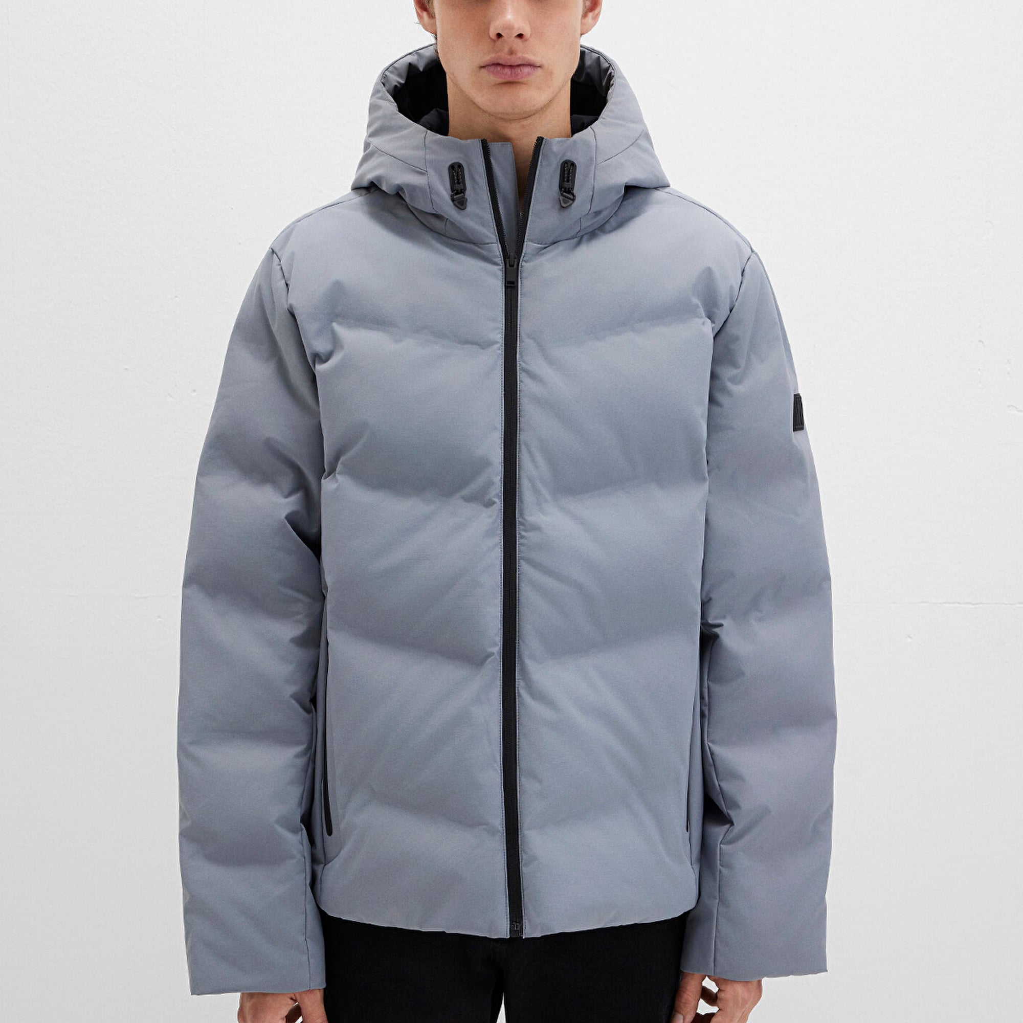 Mavi Kapüşonlu Gri Şişme Mont 0110651-85550