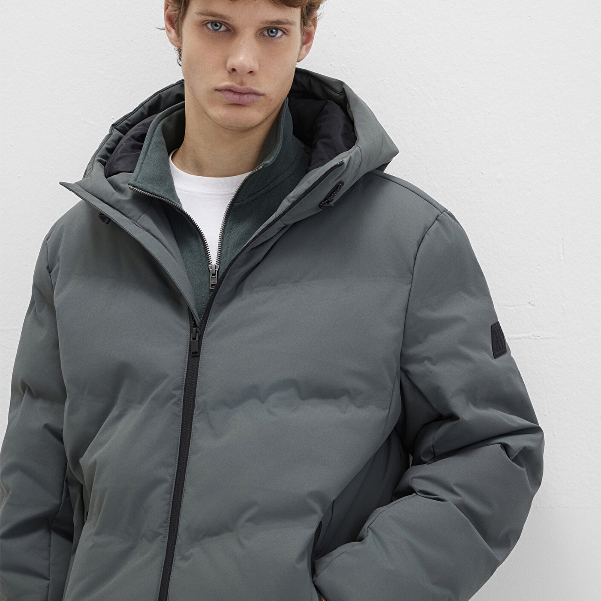 Mavi Kapüşonlu Yeşil Şişme Mont 0110651-71598