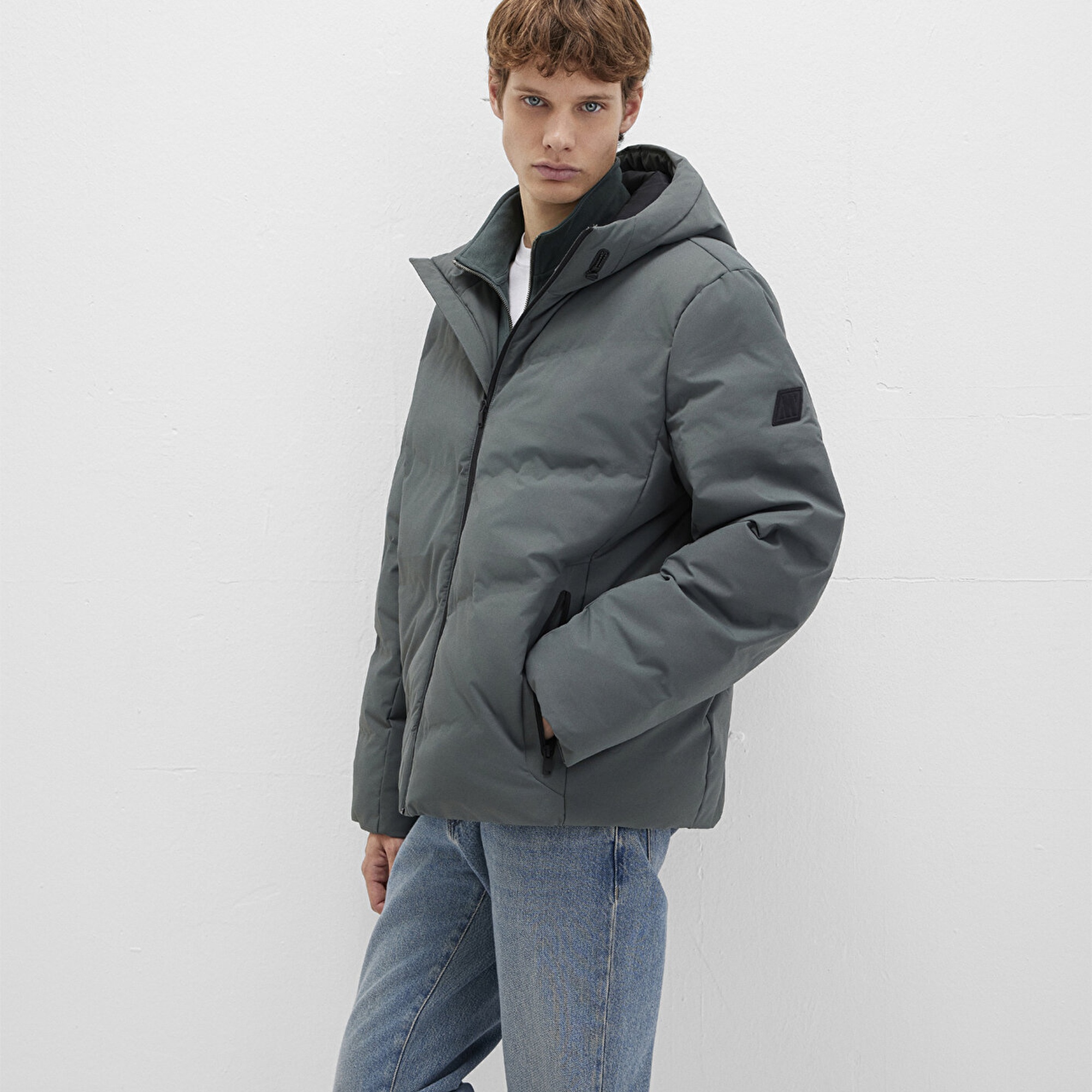 Mavi Kapüşonlu Yeşil Şişme Mont 0110651-71598