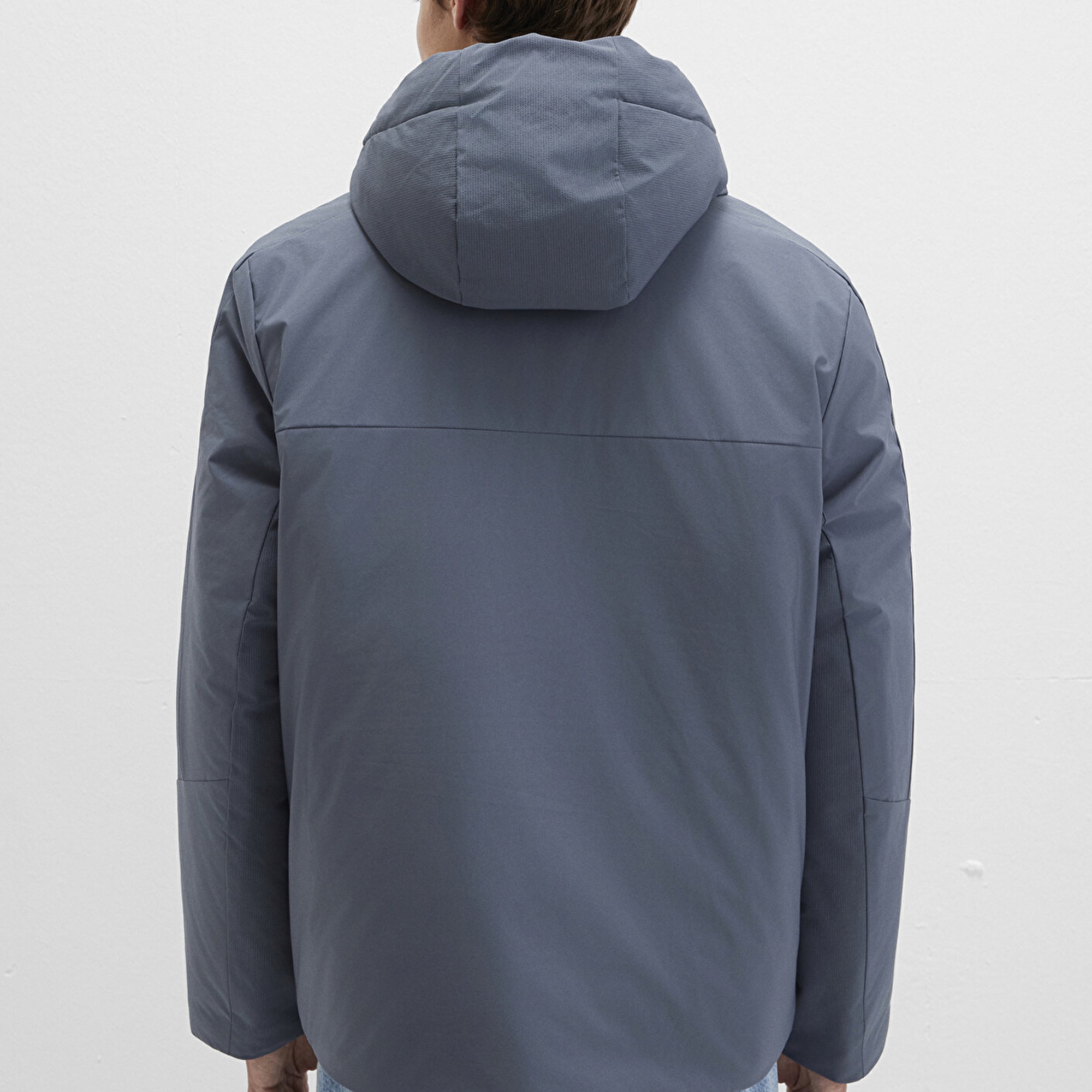 Mavi Kapüşonlu Gri Şişme Mont 0110663-80776