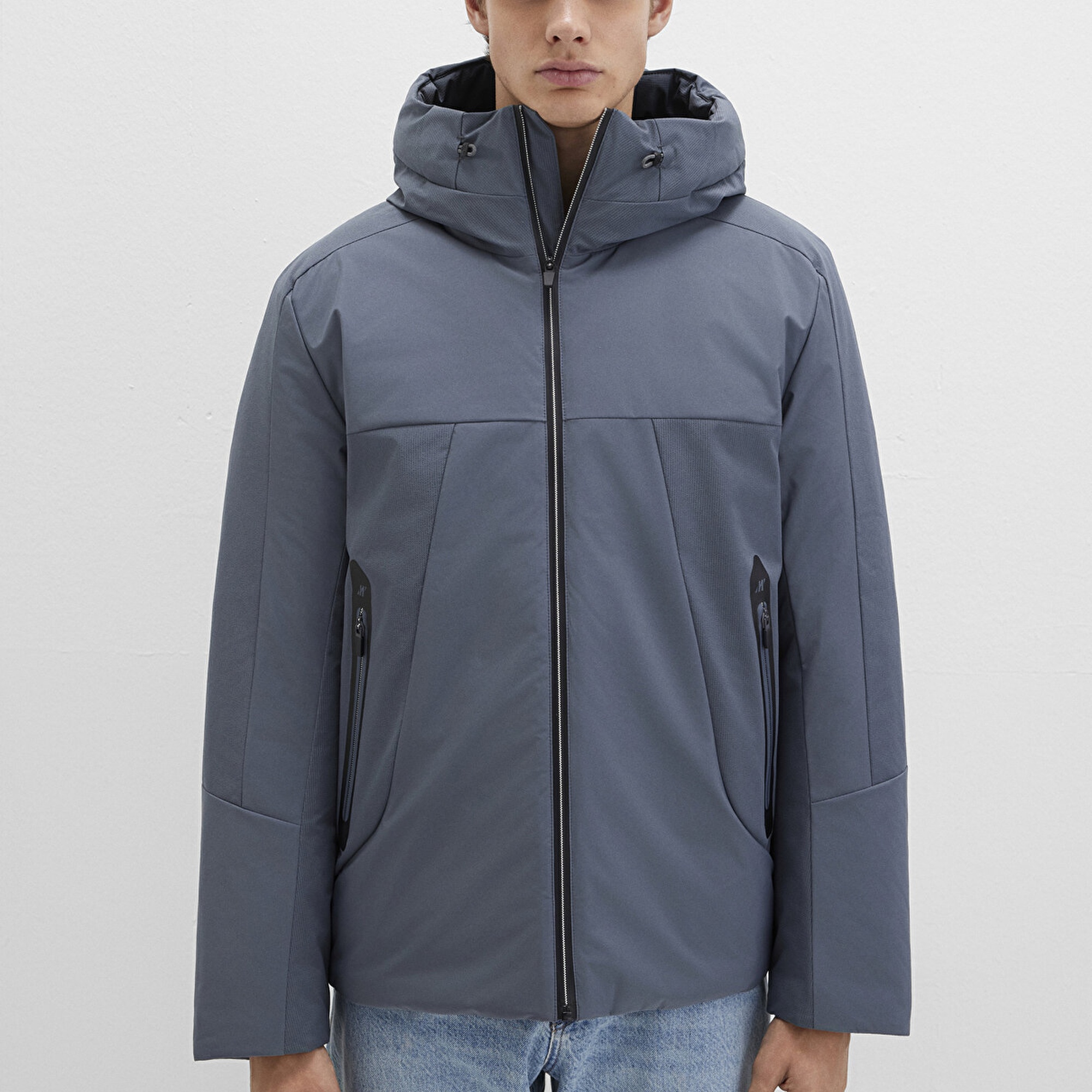 Mavi Kapüşonlu Gri Şişme Mont 0110663-80776